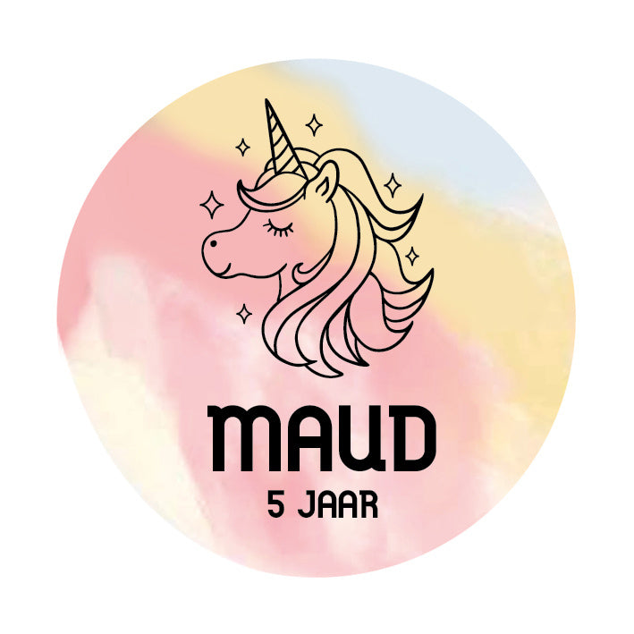Traktatie sticker met naam | Eenhoorn