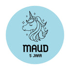 Traktatie sticker met naam | Eenhoorn