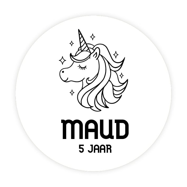 Traktatie sticker met naam | Eenhoorn